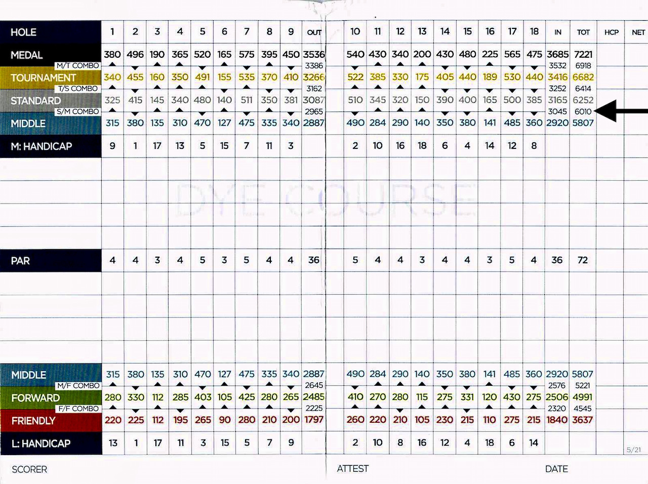 PGA Village Dye Course scorecard 1